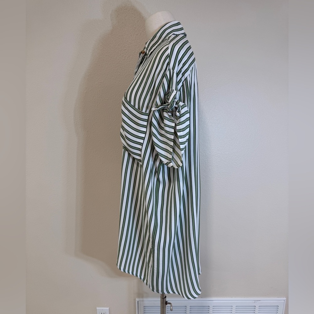 Faithfull The Brand Porte Shirt Dress, Almeria Stripe, White/Green, SIZE: 8 - Picture 13 of 13